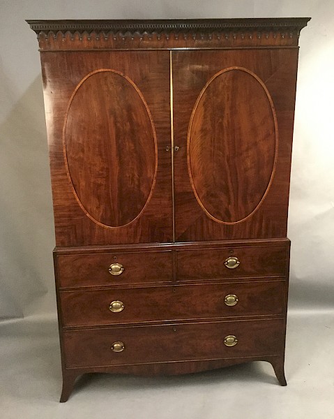 Georgian Mahogany Clothes Press Oval Panels