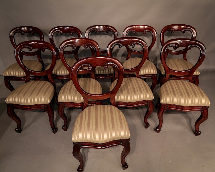 Set of 10 Victorian Balloon Back Dining Chairs