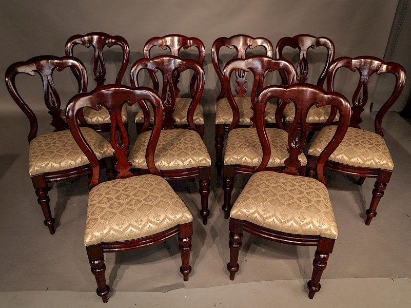 Set of 10 Victorian Spear Point Balloon Back Dining Chairs