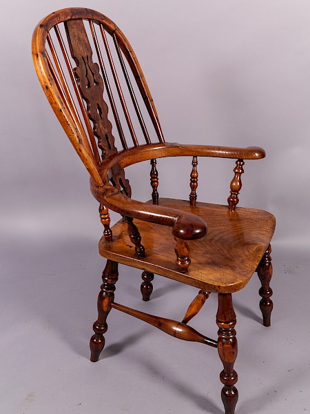 Yew Wood Broad Arm Windsor Armchair