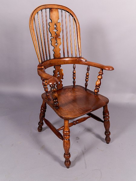 Yew Wood Broad Arm Windsor Chair