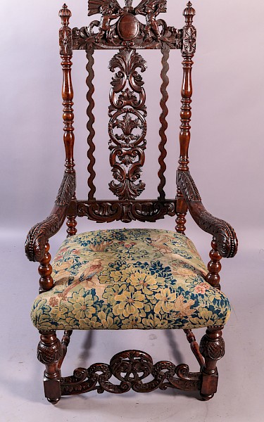 Super carved Throne Chair interesting Pediment