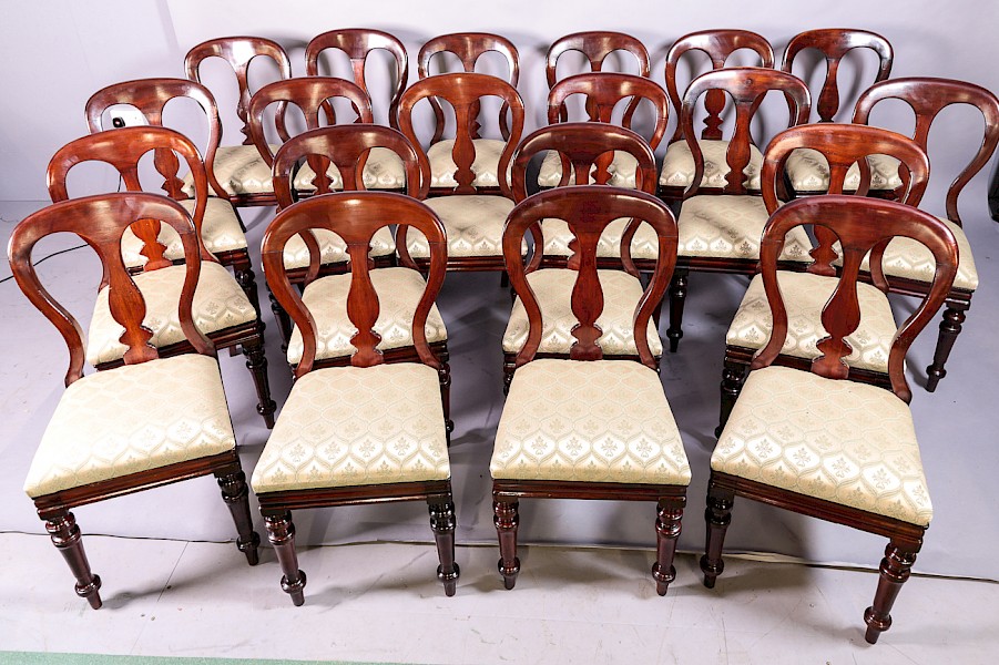 Rare Set of 20 Victorian Balloon Back Dining Chairs