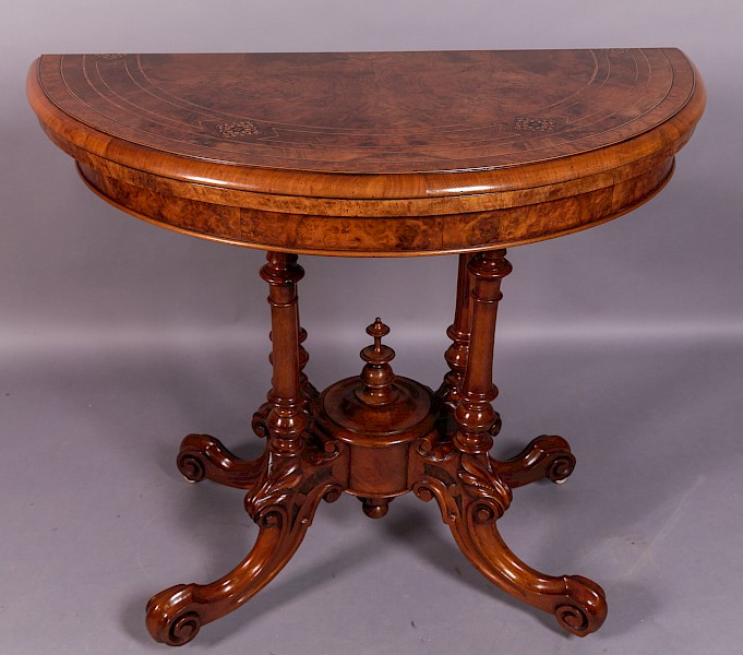 Victorian Burr Walnut Games Table