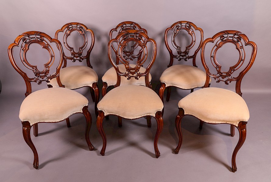 Set of 6 Victorian Walnut Dining Chairs