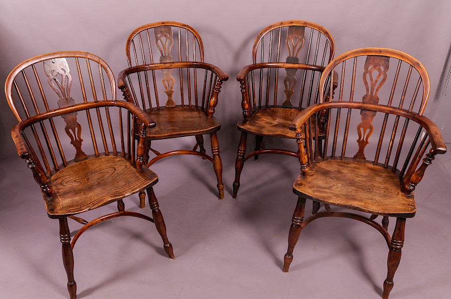 A Set of 4 Yew Wood Low Windsor Chairs