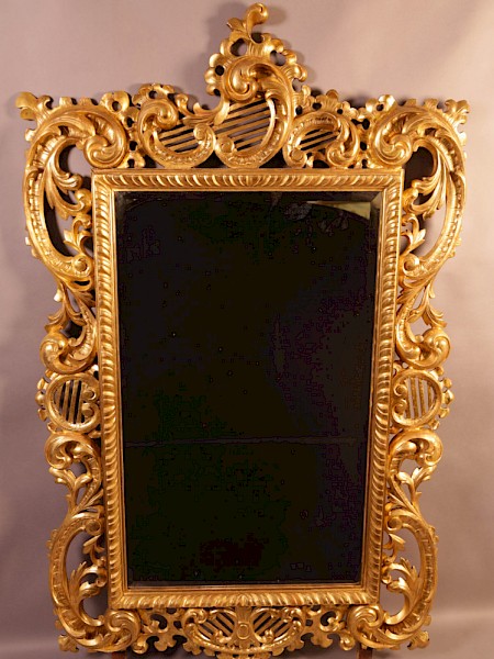 Very Good Large 19th century Carved Wood Mirror large
