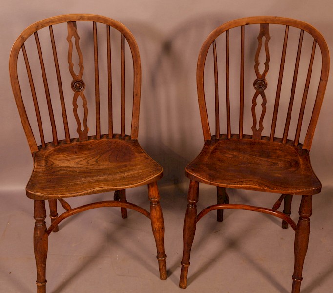 A Pair of Lincolnshire Yew Wood Kitchen Chairs