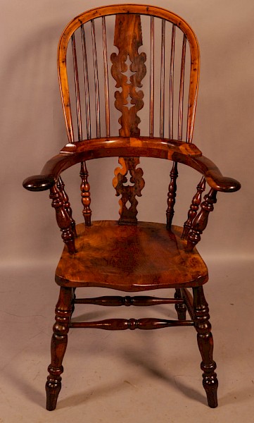 A Superb Yew Wood Broad Arm Windsor Chair Worksop maker