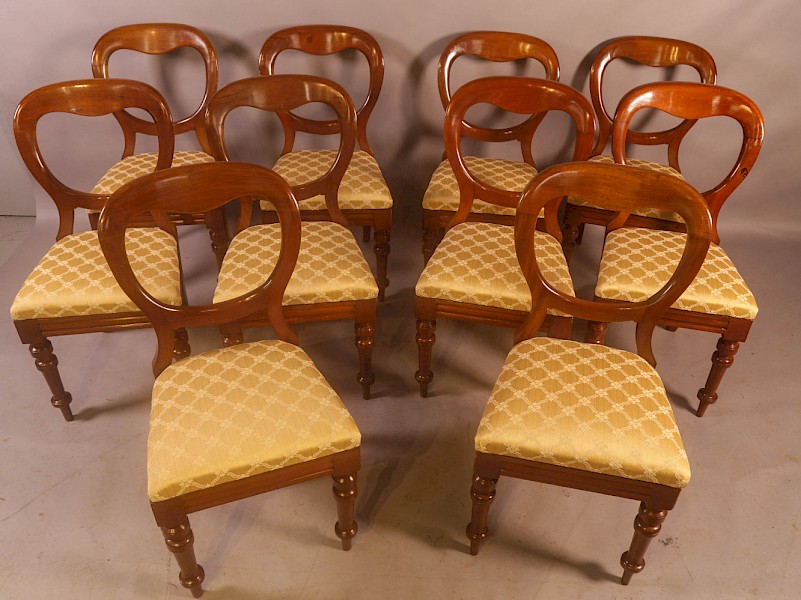 A Set of 10 Victorian Mahogany Balloon Back Dining chairs