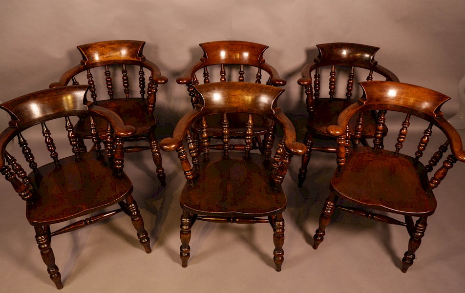 A  Harlequin Set of 6 Victorian Captains Chairs