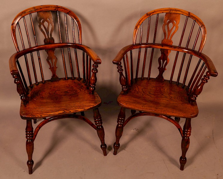 A Matching Pair of Yew Wood Windsor Chairs Rockley Maker