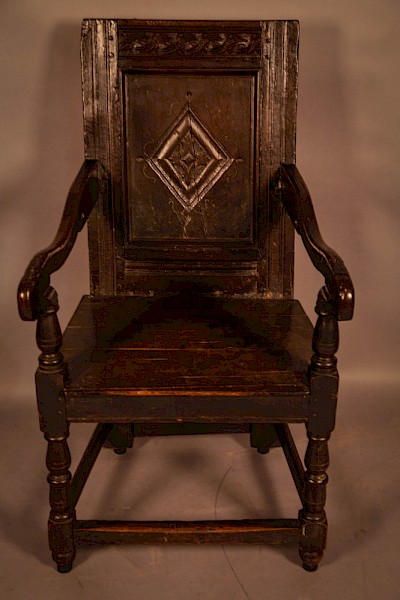 A 17th century Oak Wainscott Armchair