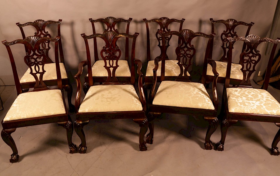 A Set of 8 Mahogany Dining chairs in the Chippendale style c 1900