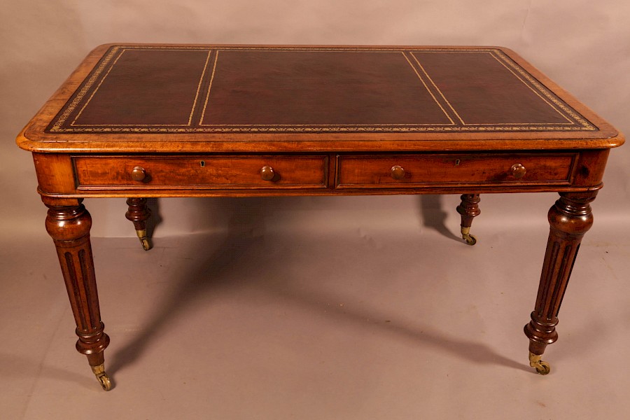 A Victorian Mahogany Library Table 2 drawers leather top