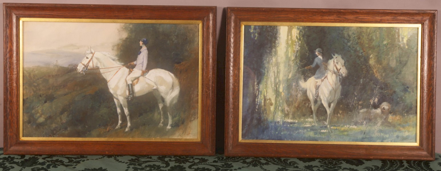 A Pair of Watercolours by T P Leddie Equestrian subject