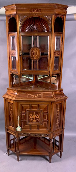 A Late Victorian Mahogany with Inlay Full height Corner Display Cabinet