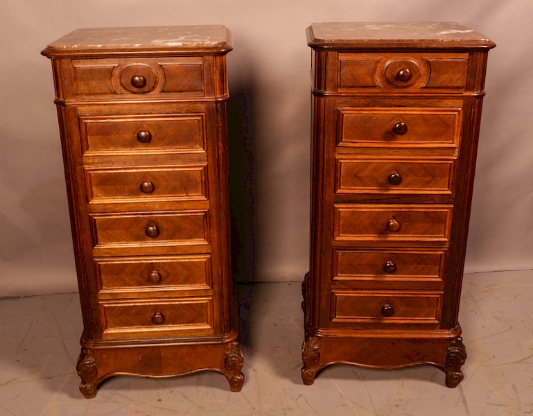 A Pair of French Bedside Cupboards in Walnut