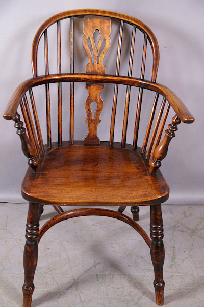 An Ash and Elm Windsor chair stamped Fred Walker