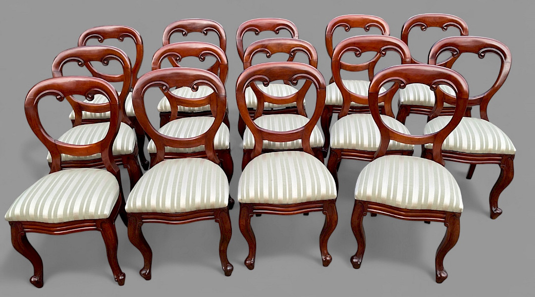 Rare set of 14 balloon back dining chairs Victorian