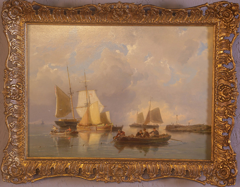 Oil on  Panel Pieter Cornelis Dommersen Ships in a coastal scene