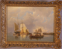 Oil on  Panel Pieter Cornelis Dommersen Ships in a coastal scene