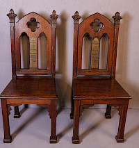 A rare Pair of Gothic Church Chairs with engraved Plaque