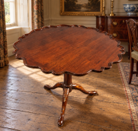 A superb 18th century bird cage  supper table in mahogany pie crust edge