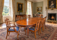 A mahogany wind out dining table with set of 6 chairs plus 2 similar,c 1900